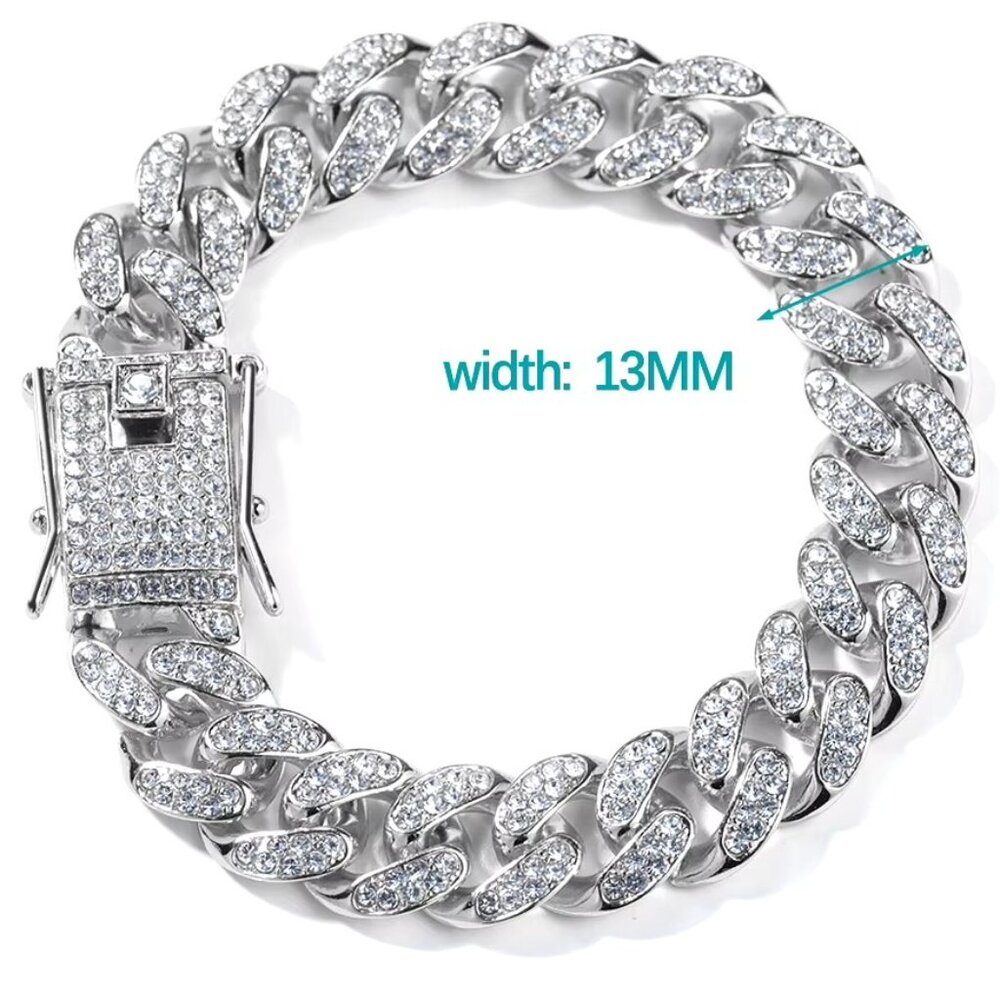 ⭐ Large Men's Cuban Link 8" Iced Out Diamond Bracelet 13mm Wide 18k White Gold ⭐ - Picture 4 of 7
